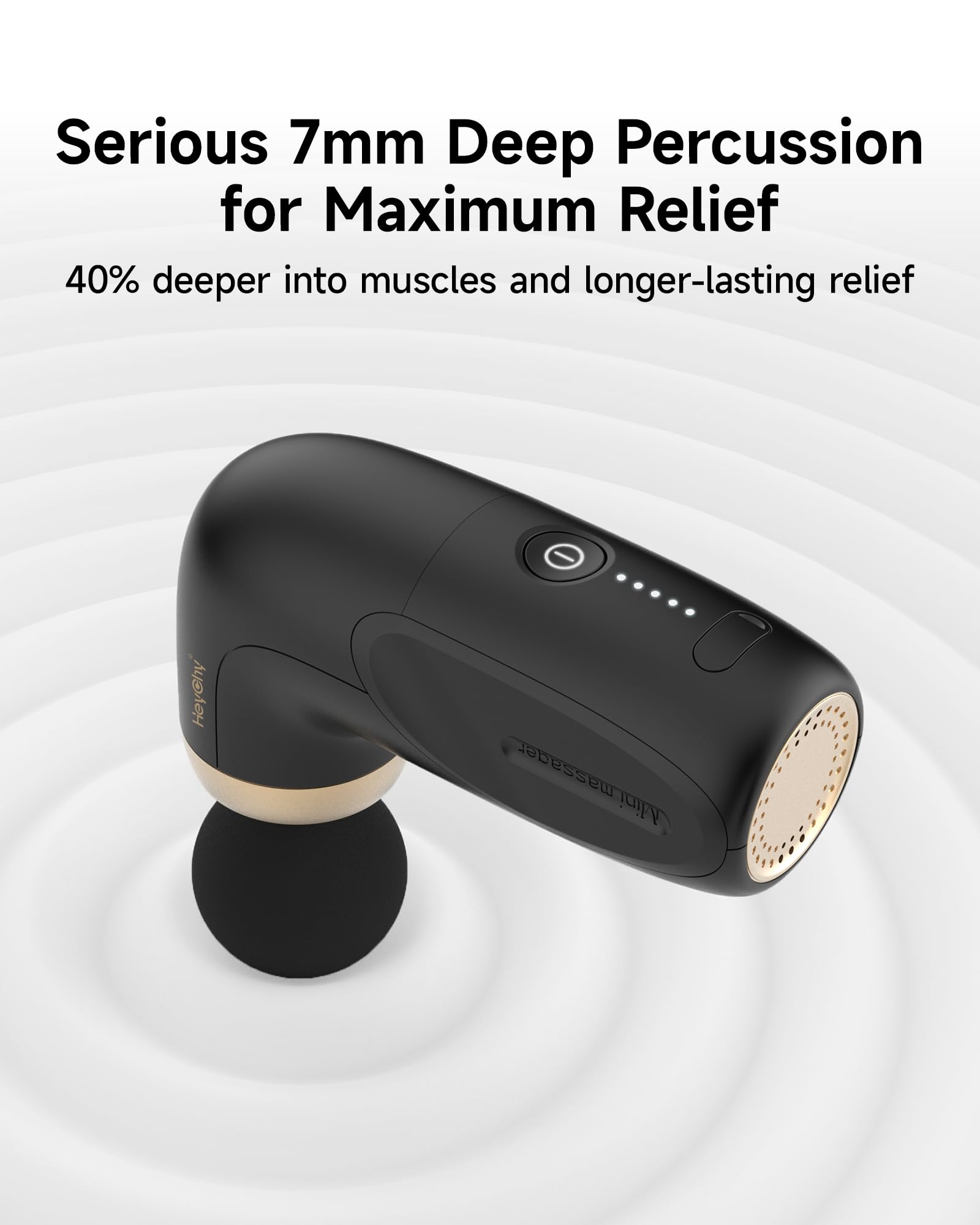 HeyCHY A1 mini massage gun side view highlighting compact design for travel.