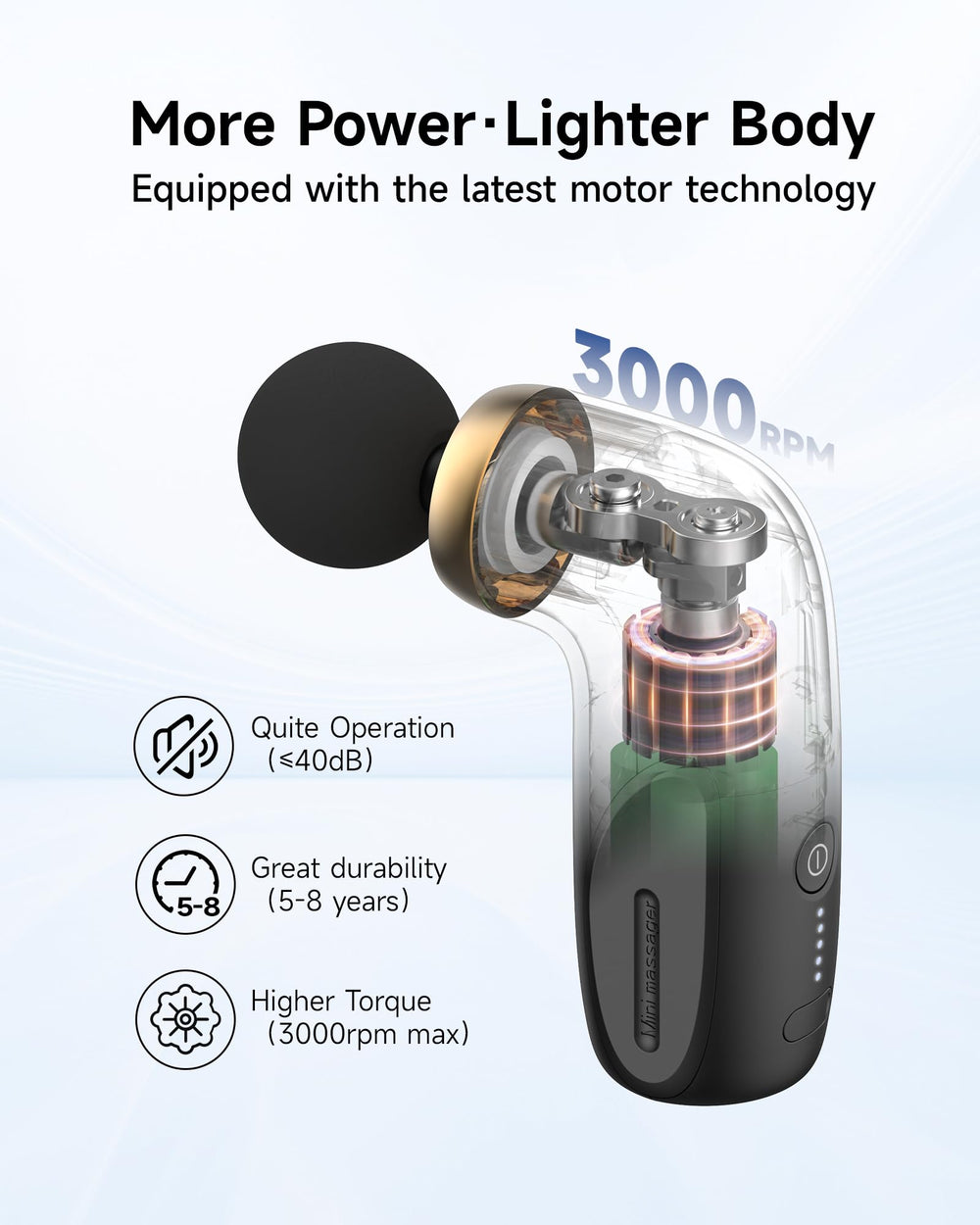 HeyCHY A1 mini massage gun in a travel bag showing portable storage.