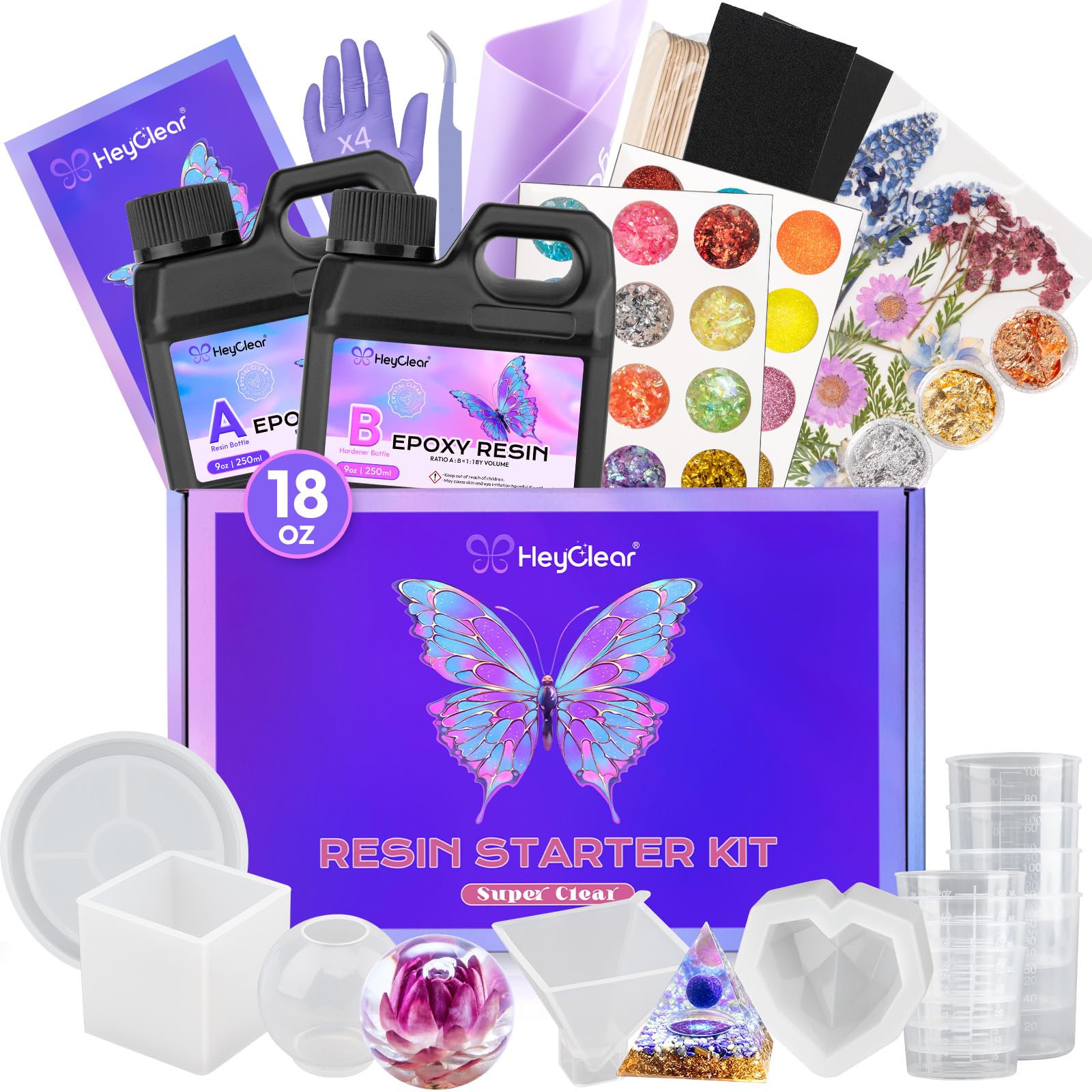 HeyClear epoxy resin kit for beginners with 18oz resin for crystal-clear casts.