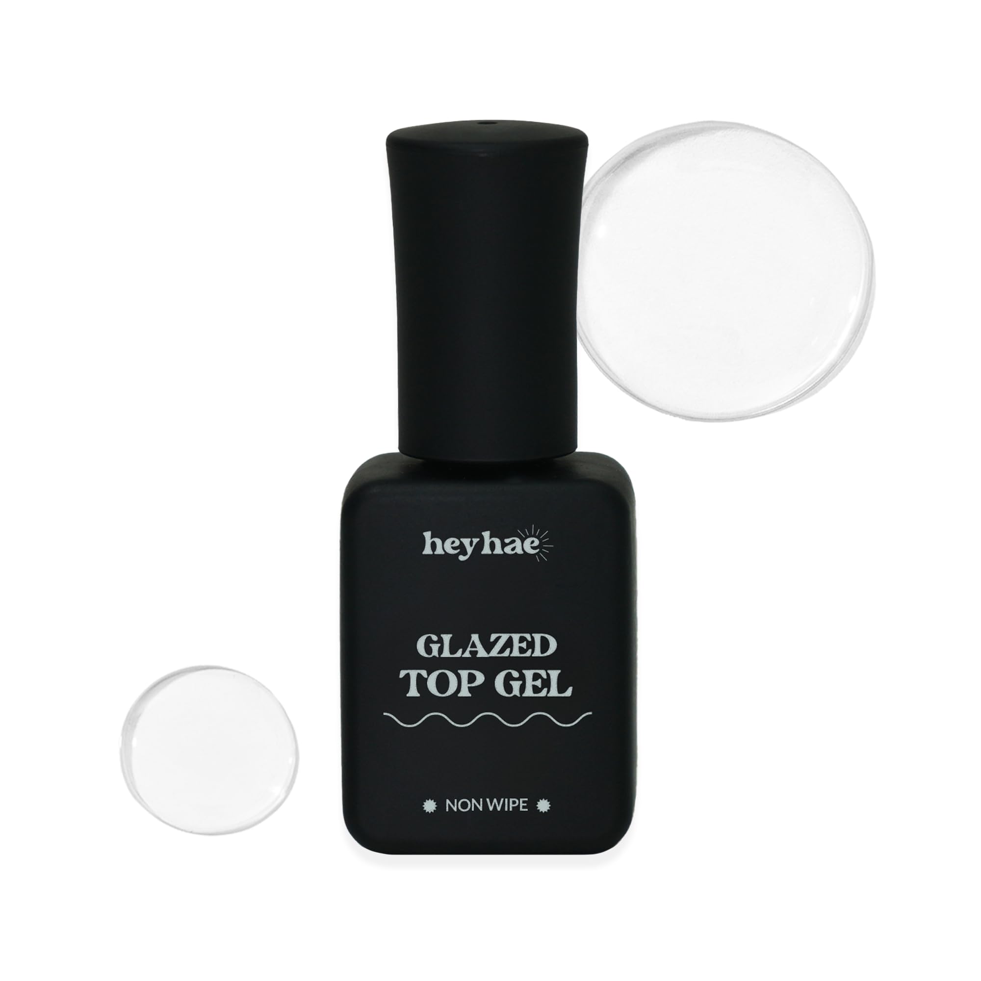 heyhae Glazed Top Gel bottle delivers crystal-clear gloss for semi-cured nails.