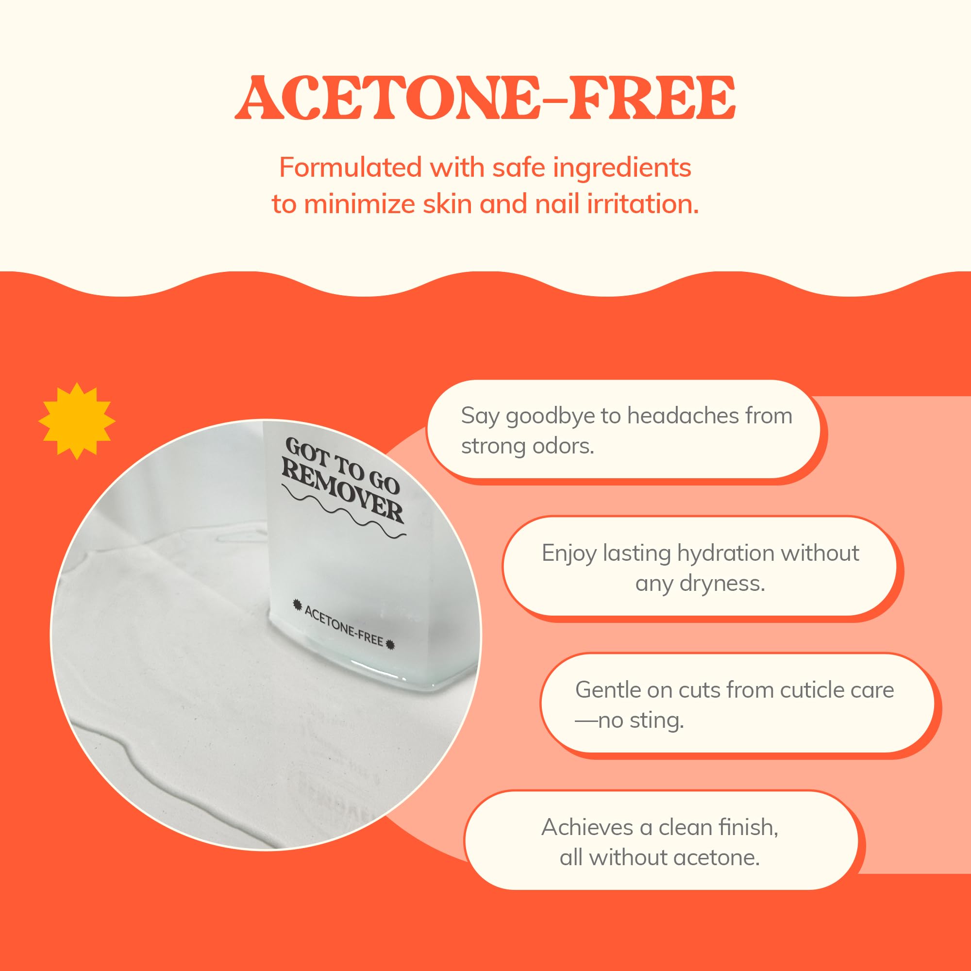 Close-up of moisturizers in Heyhae remover for lasting nail softness
