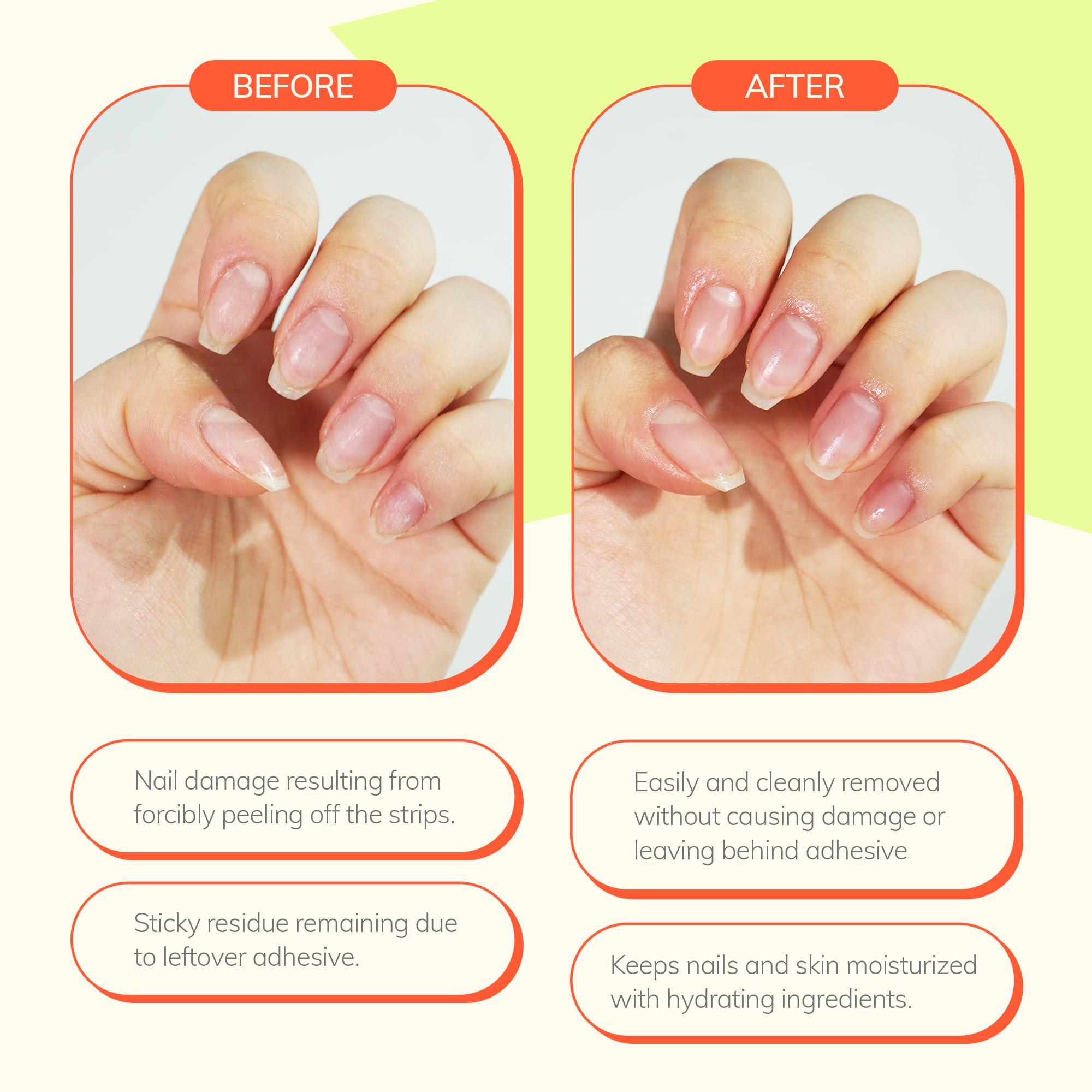 Gel strips being lifted with Heyhae Got To Go Remover from nail edge to center
