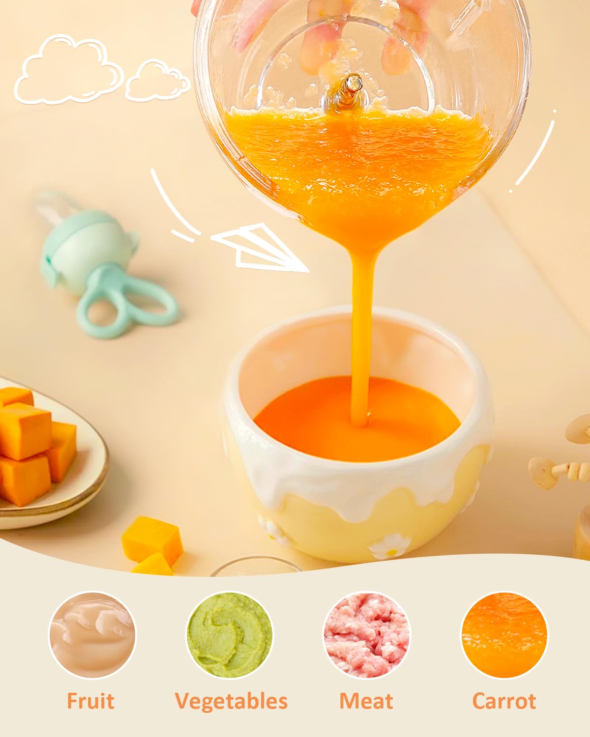 HEYVALUE silicone spoons included for gentle feeding