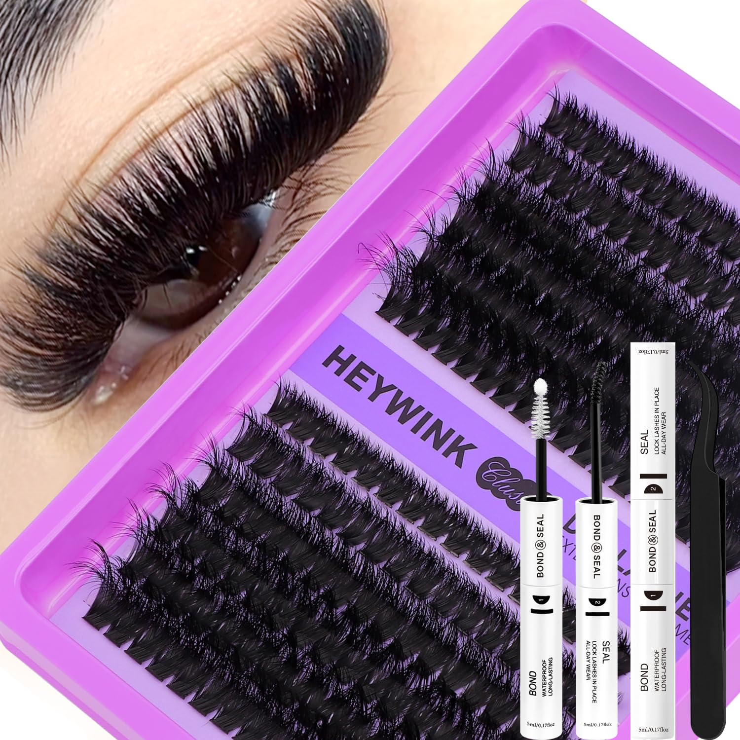 HEYWINK Lash Clusters Kit 80D+100D delivers dramatic volume for at-home, DIY lash looks.