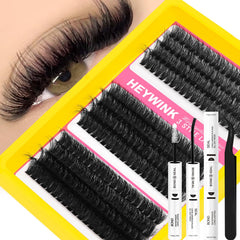 HEYWINK Lash Clusters Kit packaging displays 60D-80D-100D bundles for DIY volume.