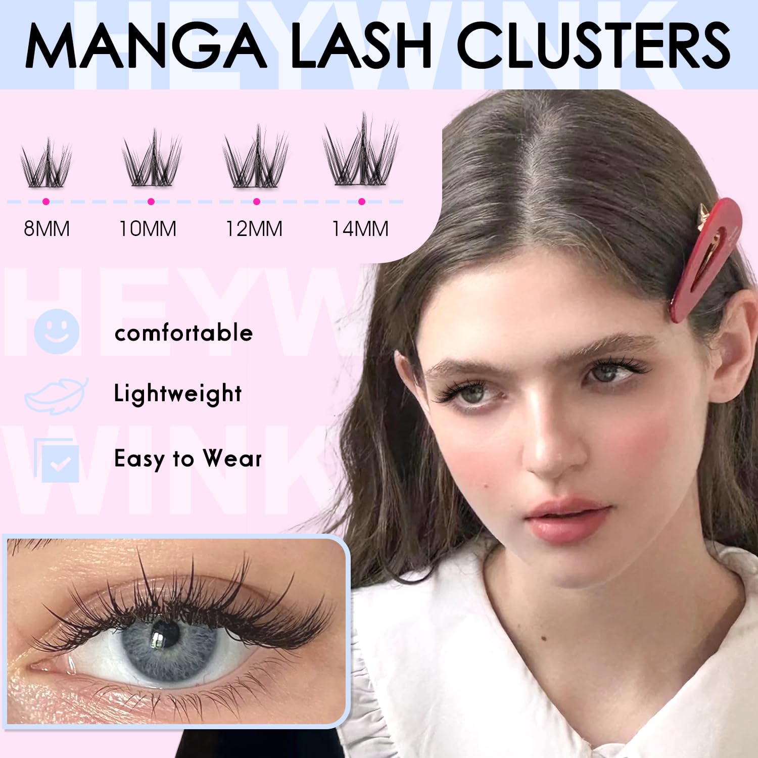 HEYWINK Manga Lash Clusters Kit precision tweezers for easy placement.