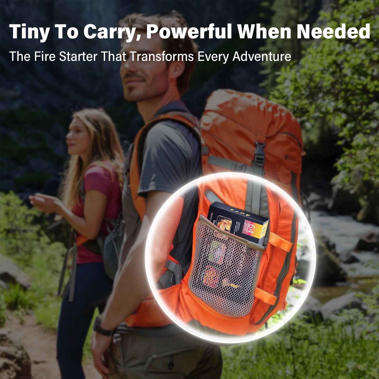 HGD Fire Starter 64 Mini Square burns in rain, enabling outdoor fires even in damp conditions.