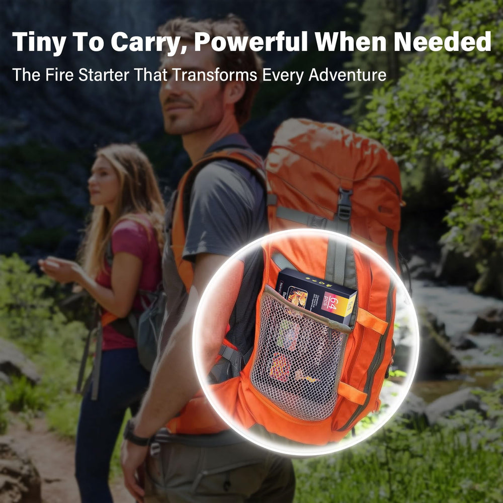 HGD Fire Starter 64 Mini Square burns in rain, enabling outdoor fires even in damp conditions.
