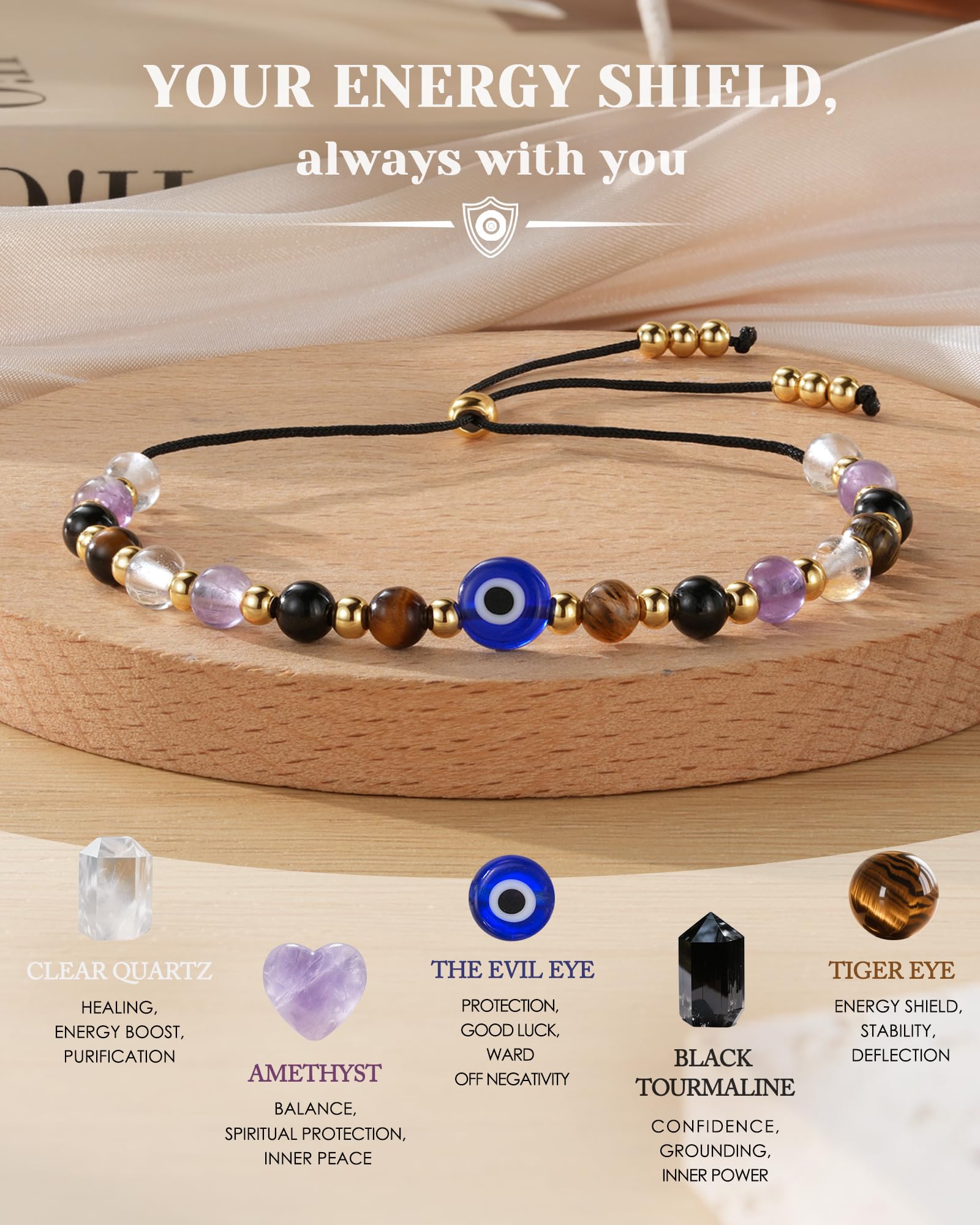 HGDEER Black Tourmaline grounding stone enhances focus and stability.