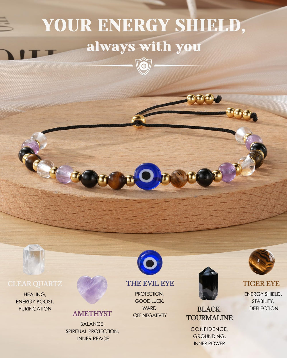 HGDEER Black Tourmaline grounding stone enhances focus and stability.