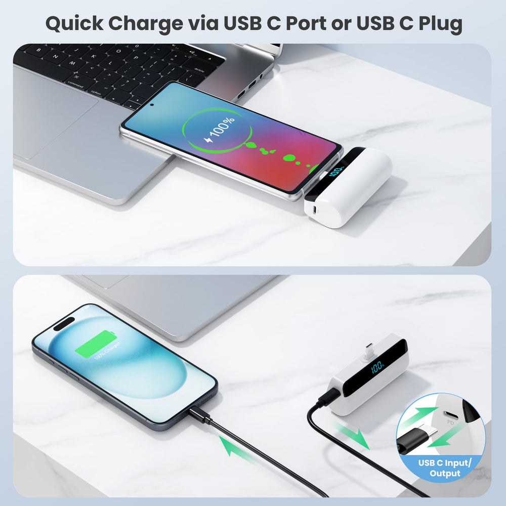 HHETP lightweight compact power bank fits purses and pockets.