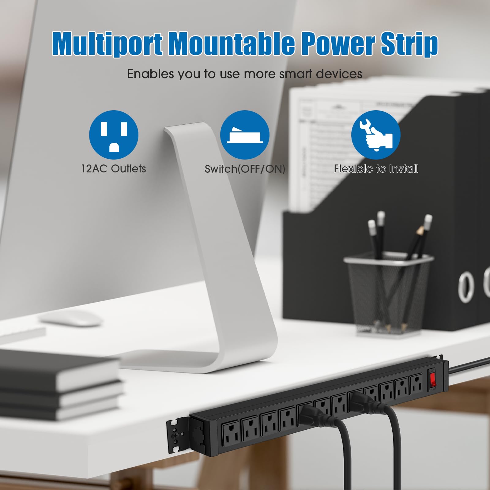 HHSOET rotating power strip with 6ft cord for flexible room layouts.