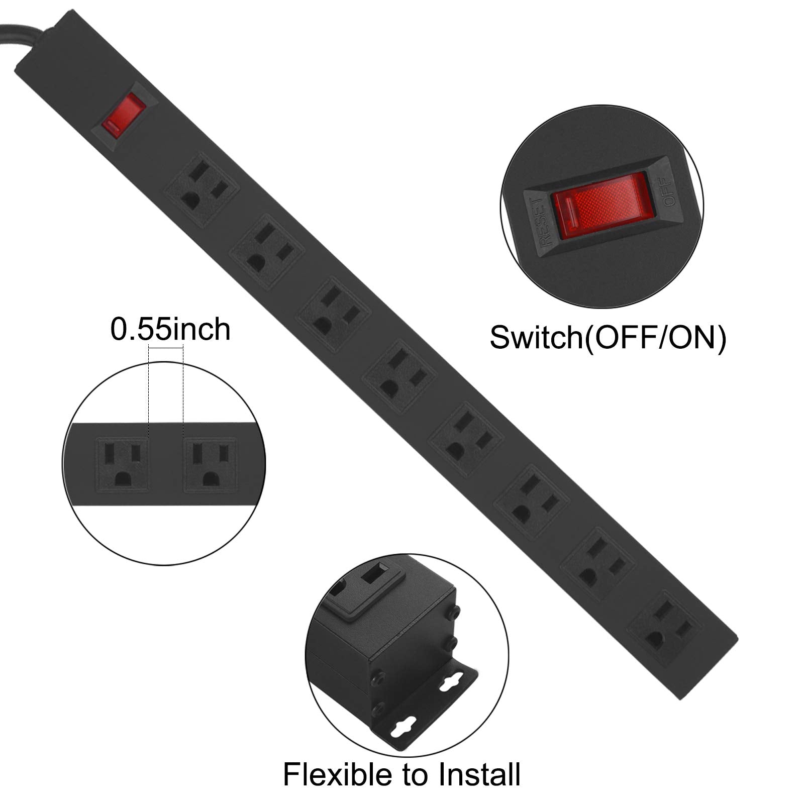 HHSOET 3 ft 14AWG cord connected to heavy-duty power strip for workshops.