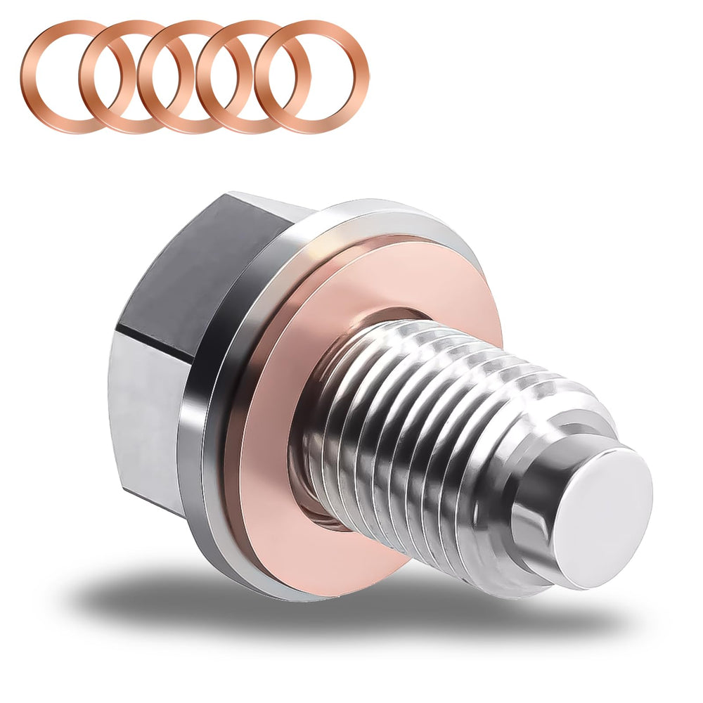 HHZL magnetic oil drain plug showing the strong magnet for debris capture.