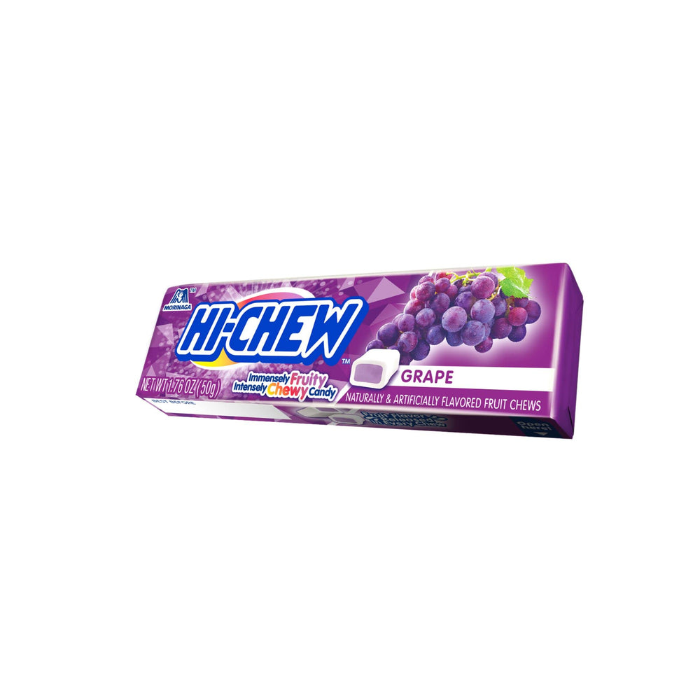 HI-CHEW Grape sticks on-the-go snack in hand for a quick pick-me-up.