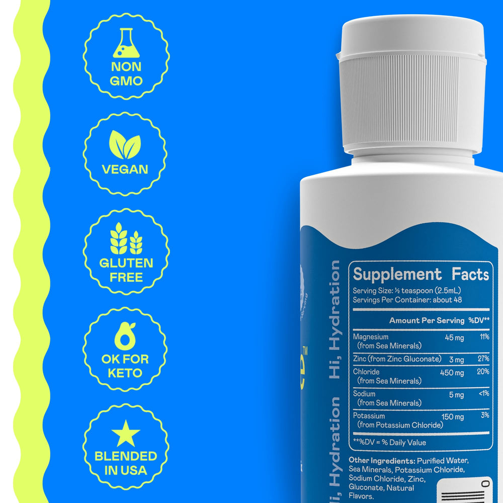 Hi-Lyte bottle label closeup emphasizing keto-friendly electrolyte support.