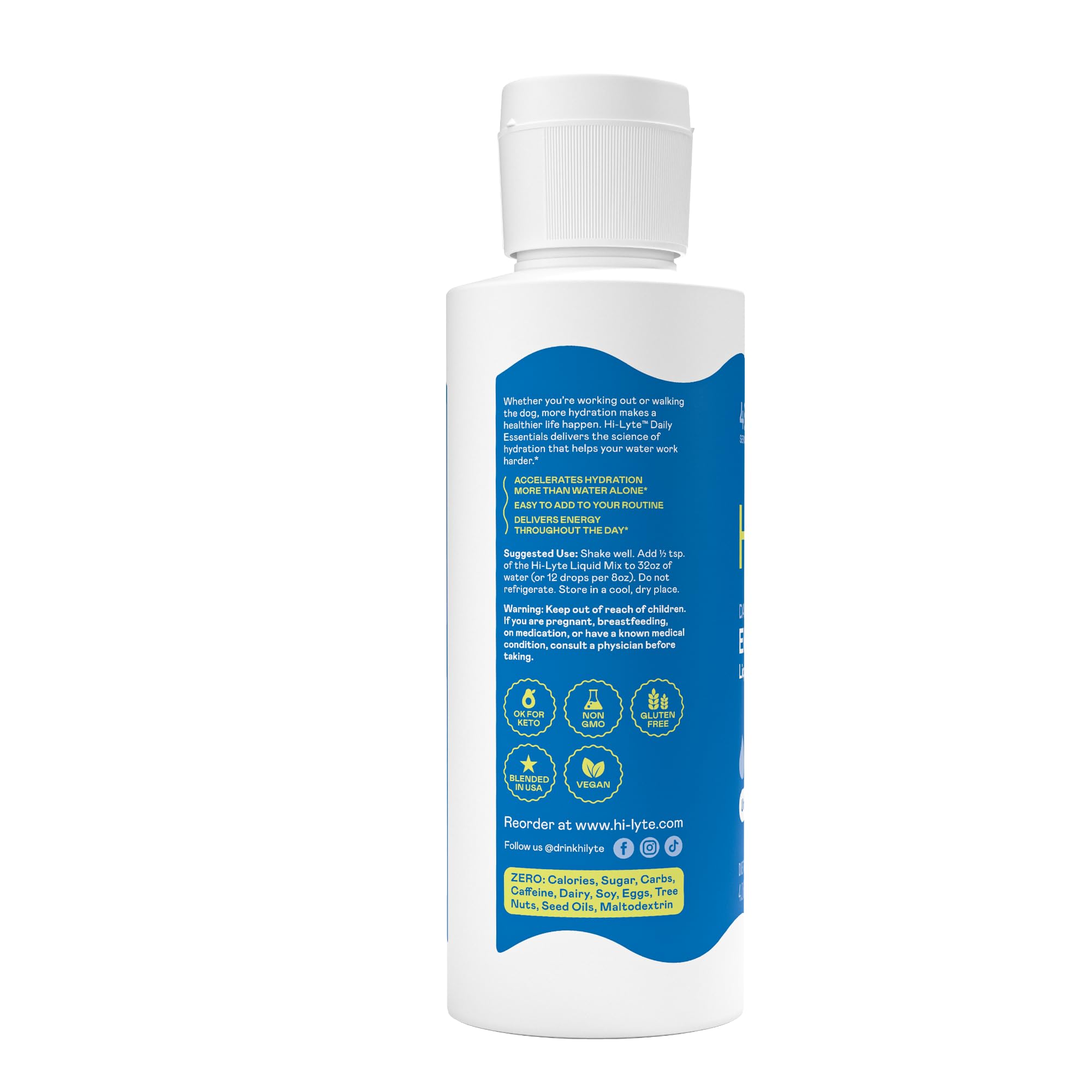 Hi-Lyte label highlights zero calories and zero sugar for keto-friendly hydration.