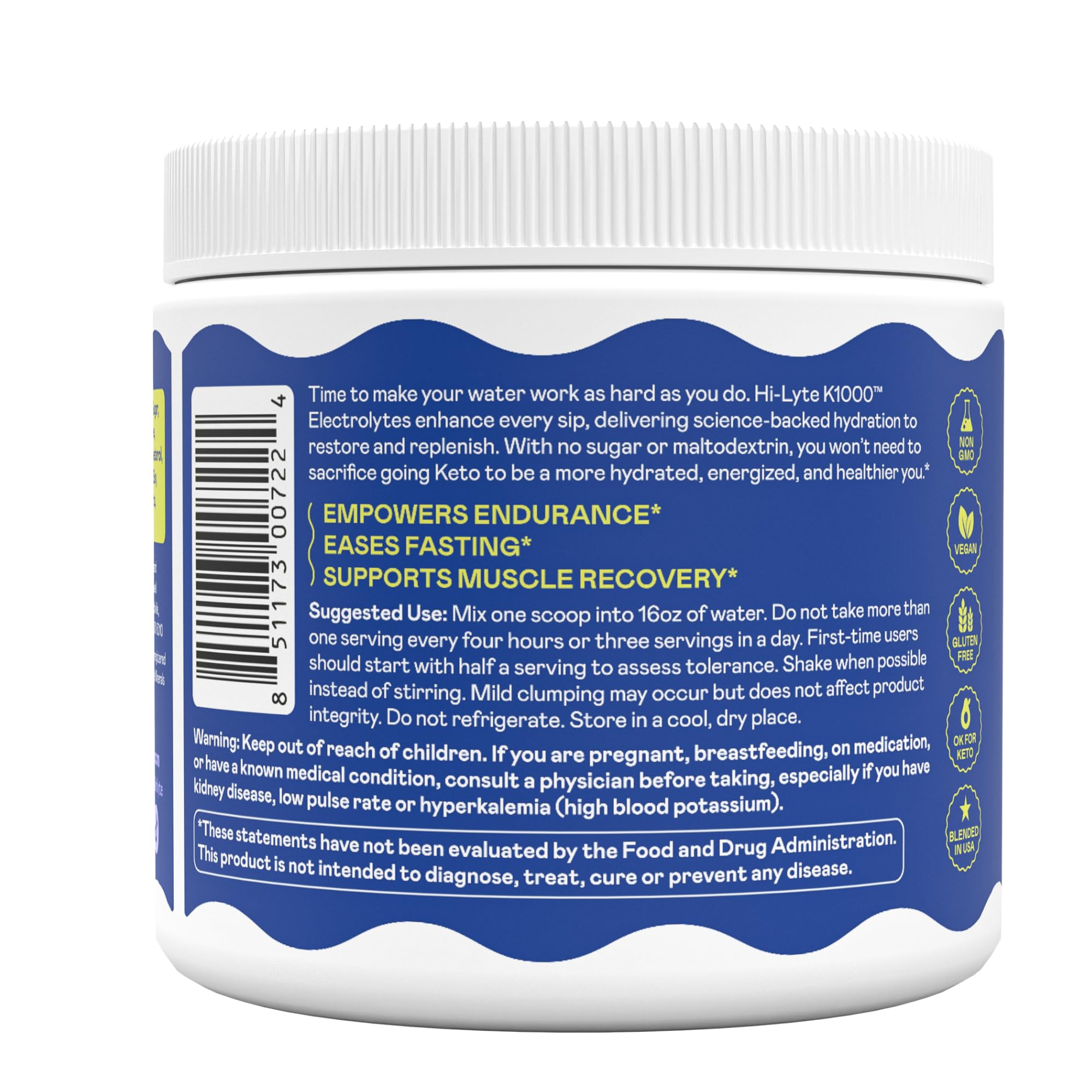 No added sugar Hi-Lyte K1000 label emphasizing sugar-free, clean ingredients.