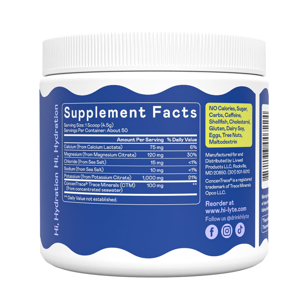 Hi-Lyte K1000 with natural sea salt and trace minerals for hydration support.