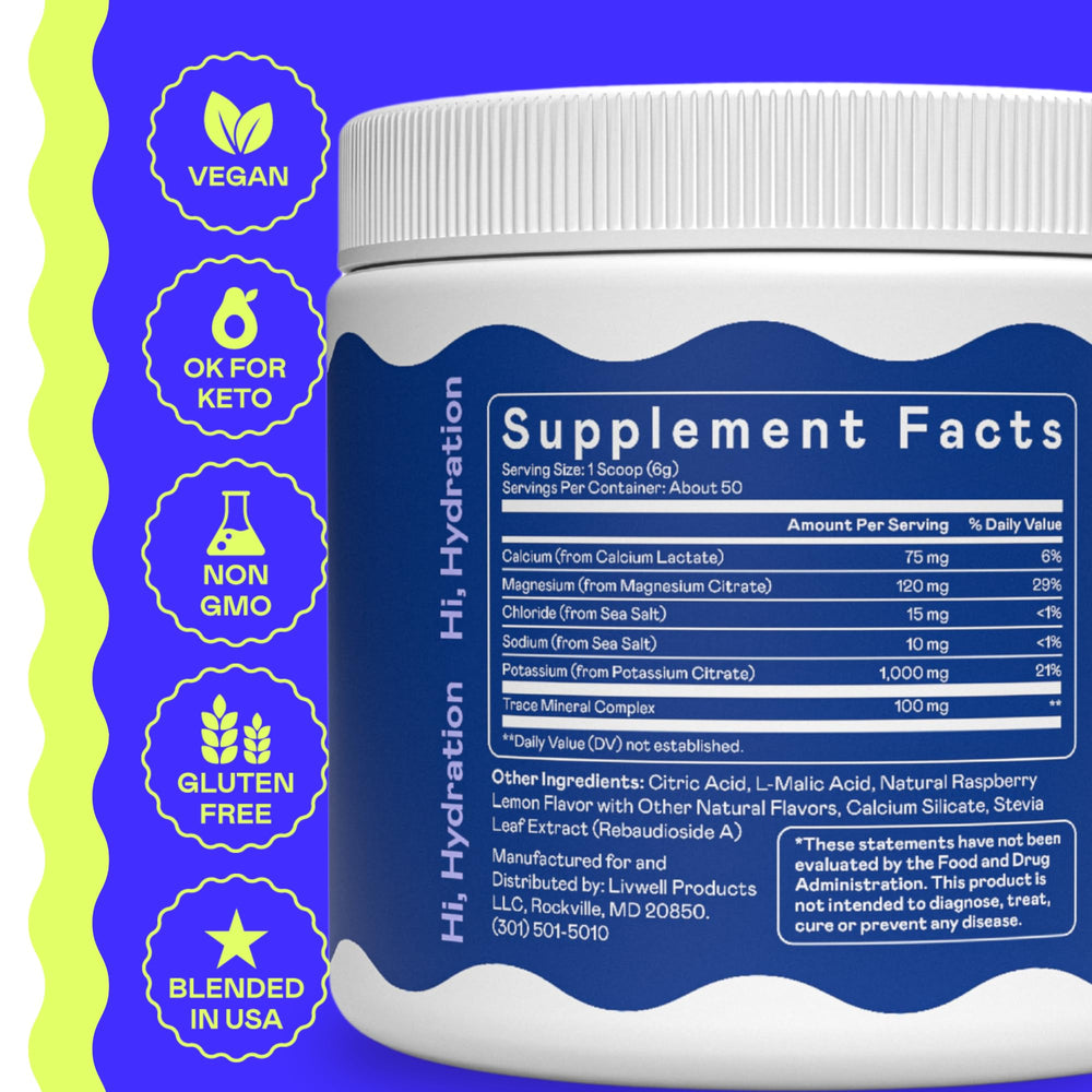 Hi-Lyte Keto K1000 no-sugar label close-up shows clean electrolyte formula.