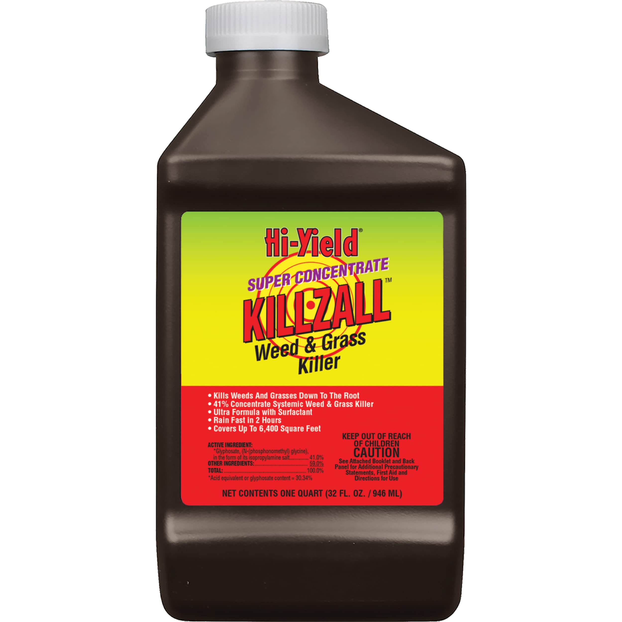 Hi-Yield Killzall bottle 32 oz shows fast-acting weed control for large outdoor areas.