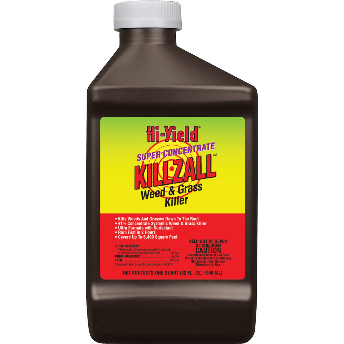 Hi-Yield Killzall bottle 32 oz shows fast-acting weed control for large outdoor areas.