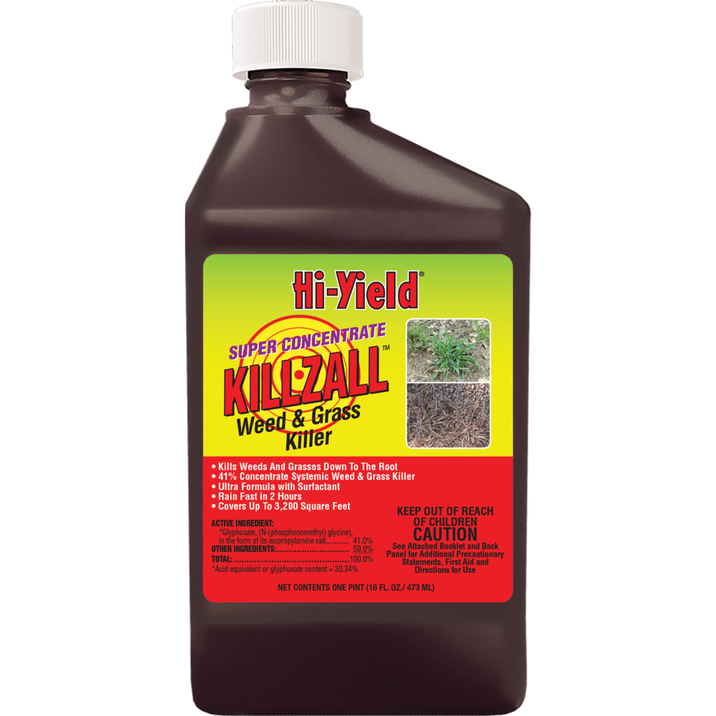 Hi-Yield Killzall weed killer bottle for quick non-lawn weed control.