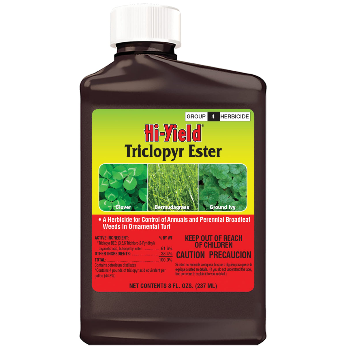 Hi-Yield Triclopyr Ester 8 oz bottle for broadleaf weed control in cool-season turf