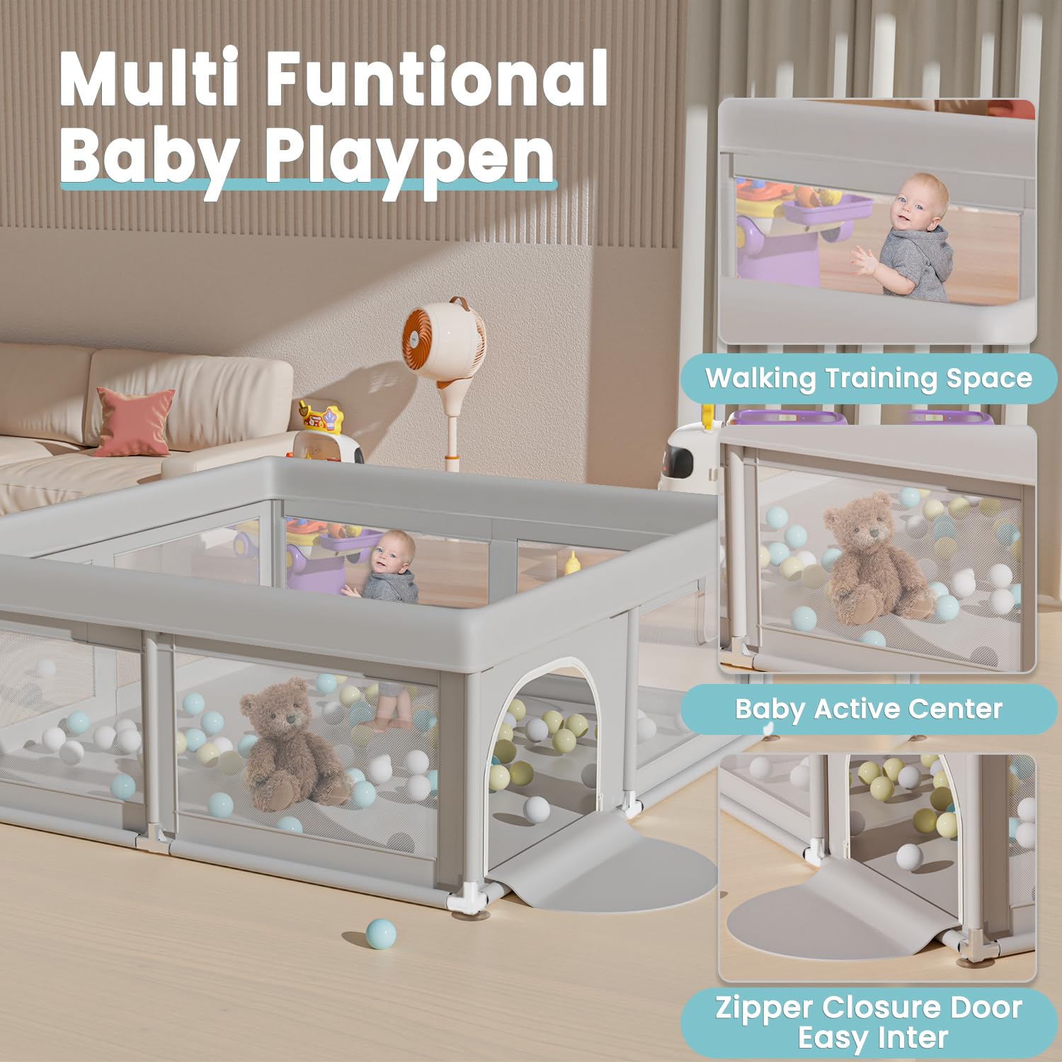 Hiaksedt Baby Playpen four suction cups for stable setup