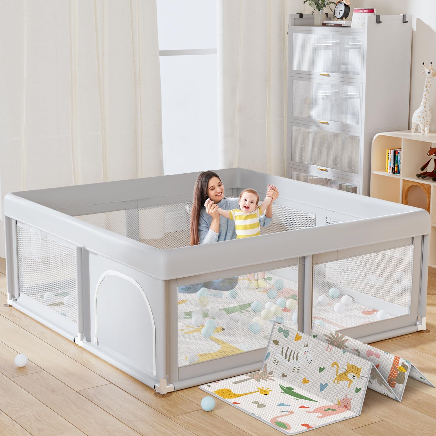 Hiaksedt baby playpen mat showing a 50x50 inch safe play space