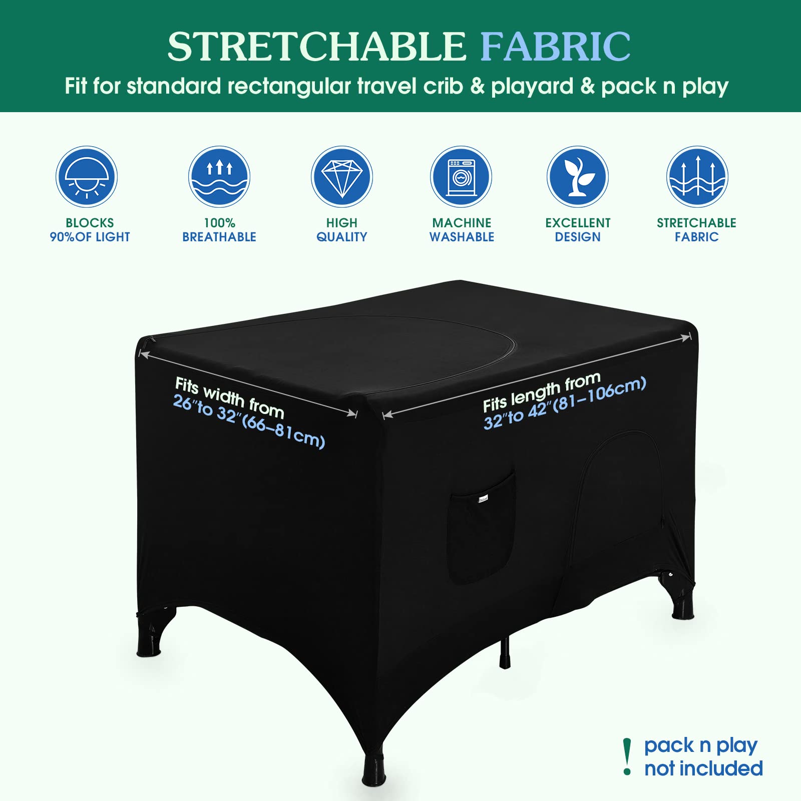 Hiaksedt Pack N Play blackout cover side-panel provides adjustable brightness.