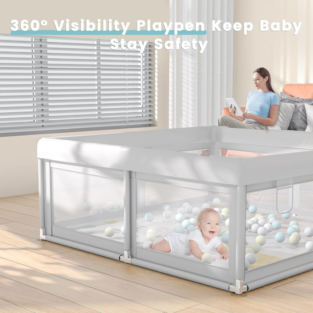 Hiaksedt playpen side view highlighting sturdy stainless steel frame