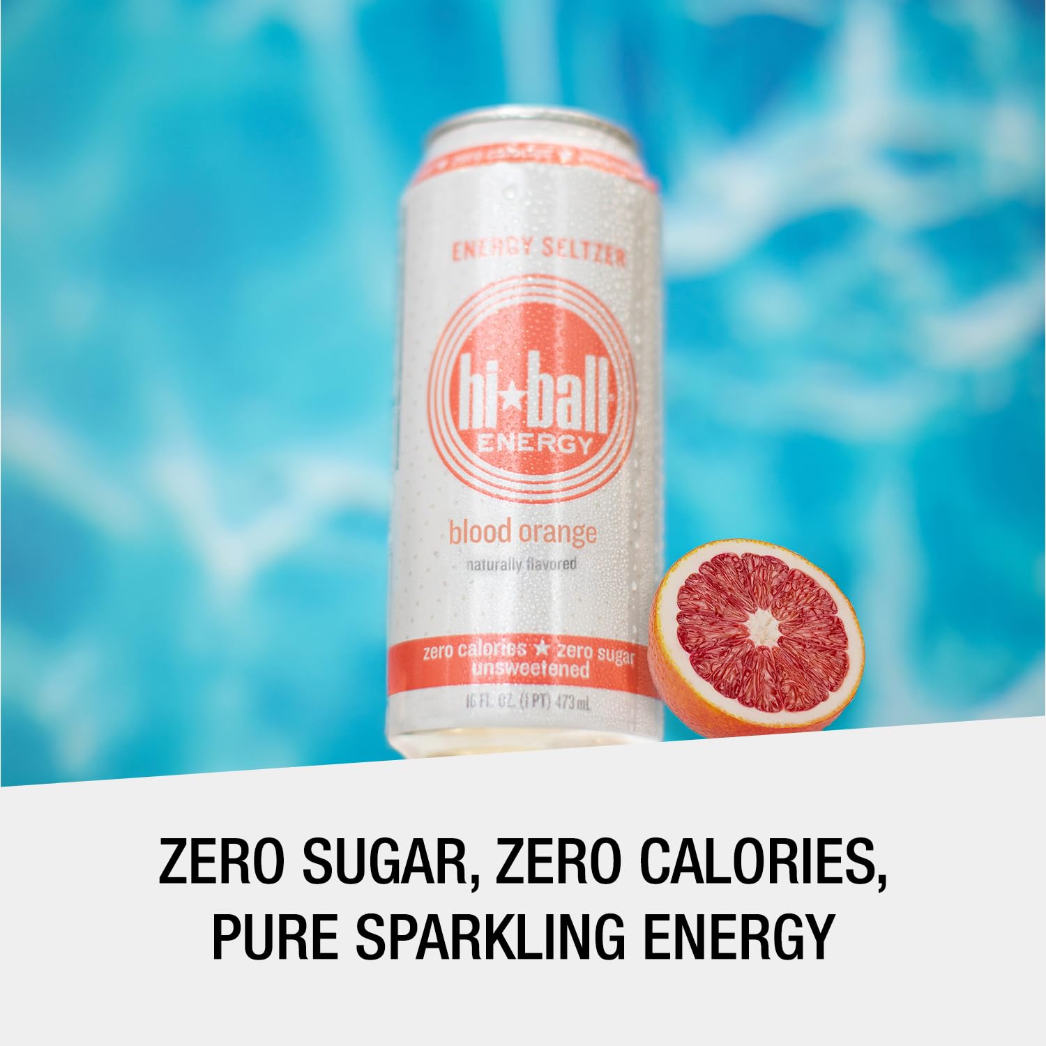Hiball Blood Orange label closeup highlights natural ingredients and caffeine