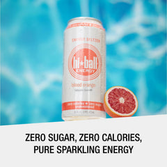 Hiball Blood Orange label closeup highlights natural ingredients and caffeine