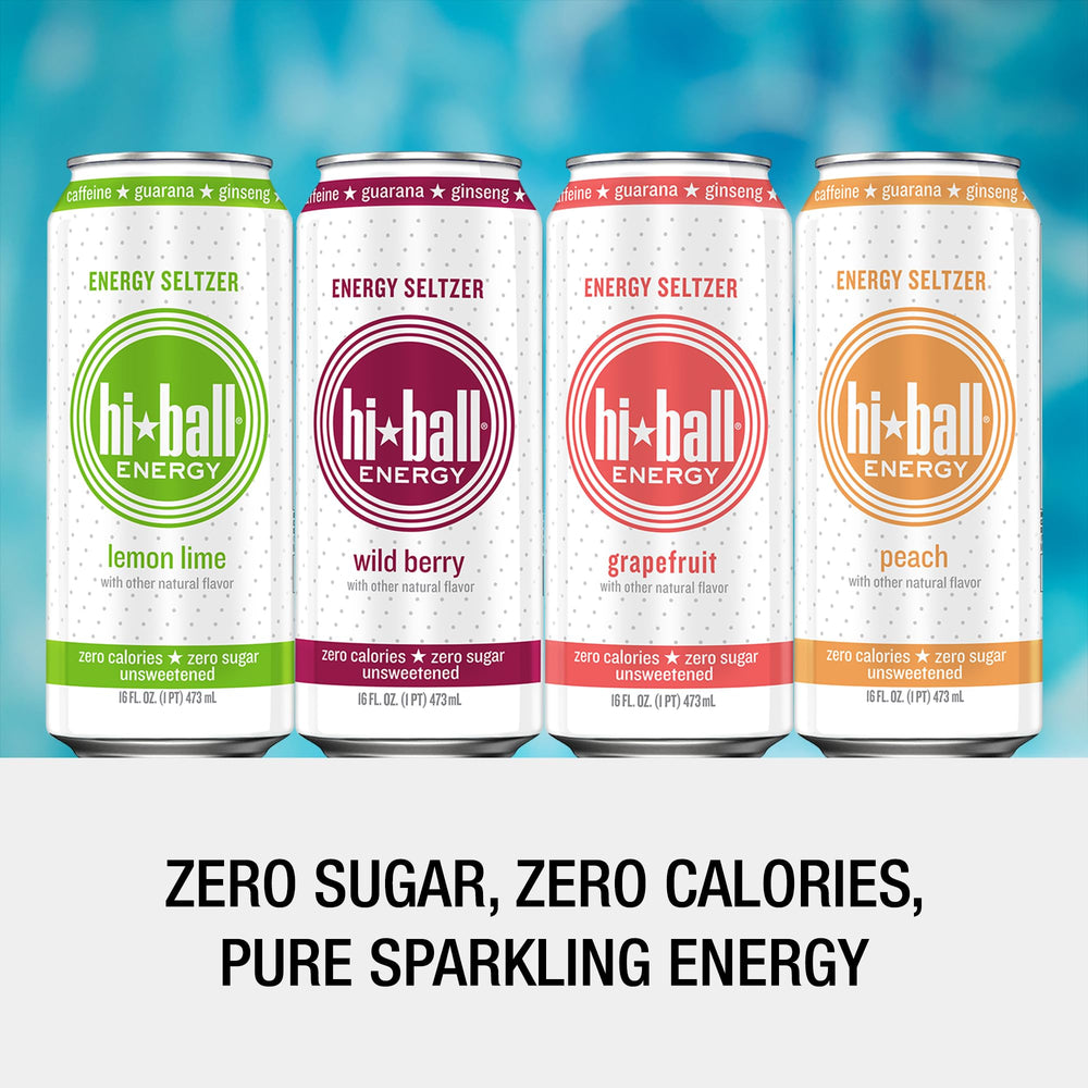 Hiball Energy variety pack back view showing compact, portable packaging