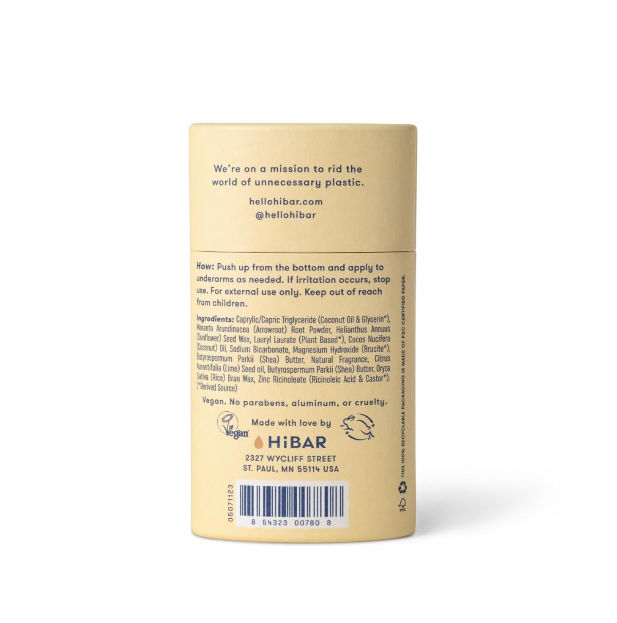 HIBAR Coconut & Vanilla deodorant in use, smooth glide with natural ingredients