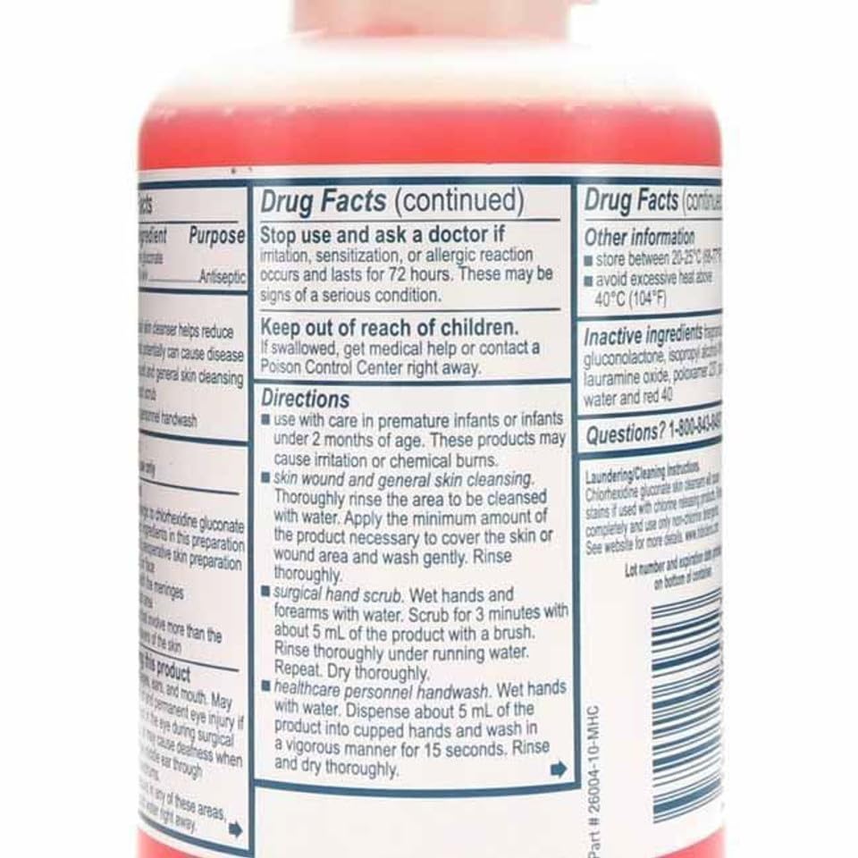 Label detail on Hibiclens bottle highlighting 16 oz size and pump.