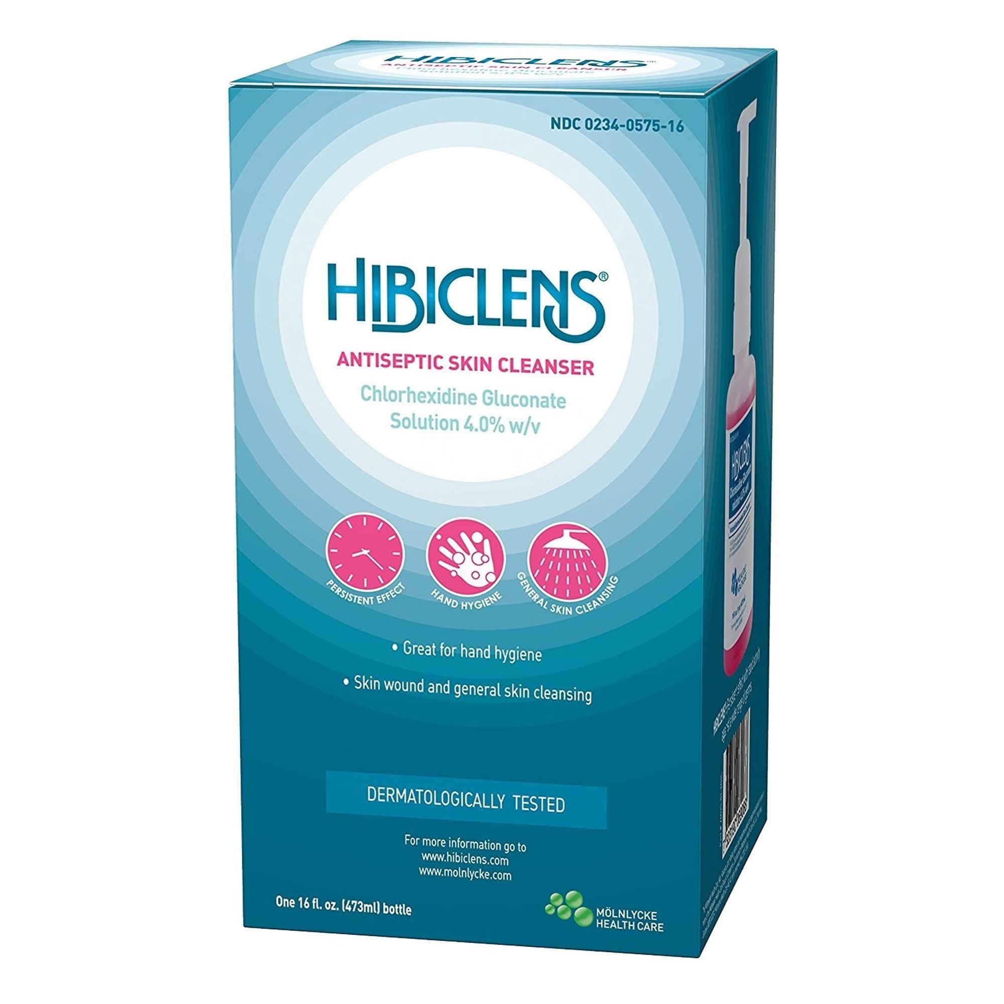 Hibiclens label and pump closeup shows packaging for easy use.