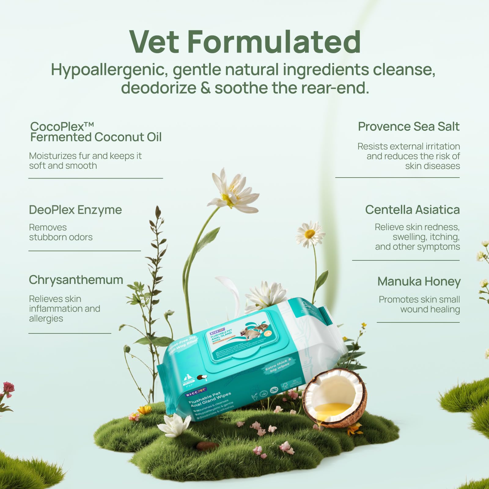 HICC PET anal gland wipe for gentle relief and hygiene.