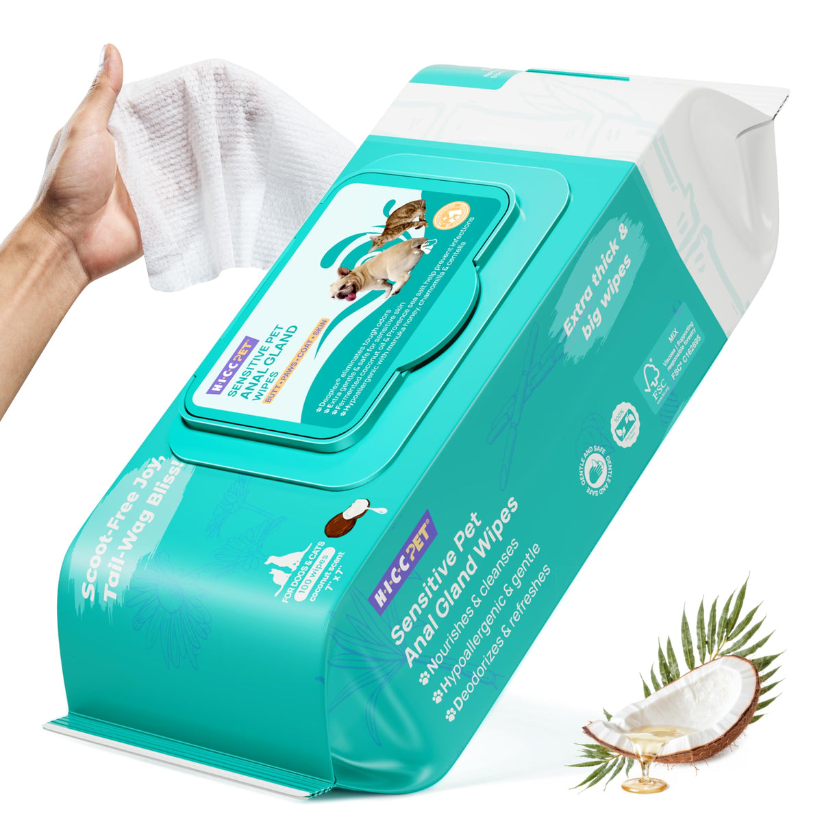 HICC PET Wipes pack closeup for quick dog and cat cleansing