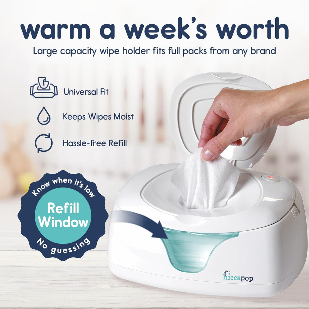 Hiccapop wipe warmer viewing lens lets you monitor remaining wipes at a glance.