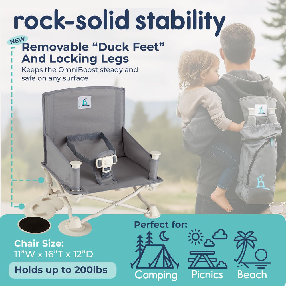 OmniBoost safety harness securing a toddler during feeding