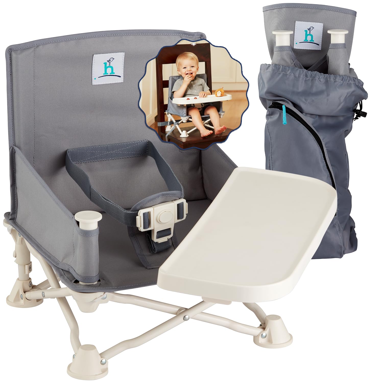 Hiccapop OmniBoost frame folded for compact travel storage and portability