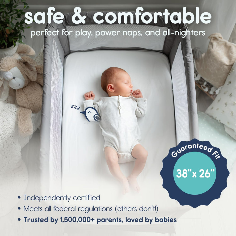 Hiccapop Playard Mattress Pad 1.25-inch thickness enhances comfort during playtime.