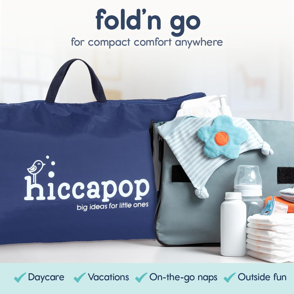 Hiccapop Playard Mattress Pad rounded corners and edge support maintain snug fit.