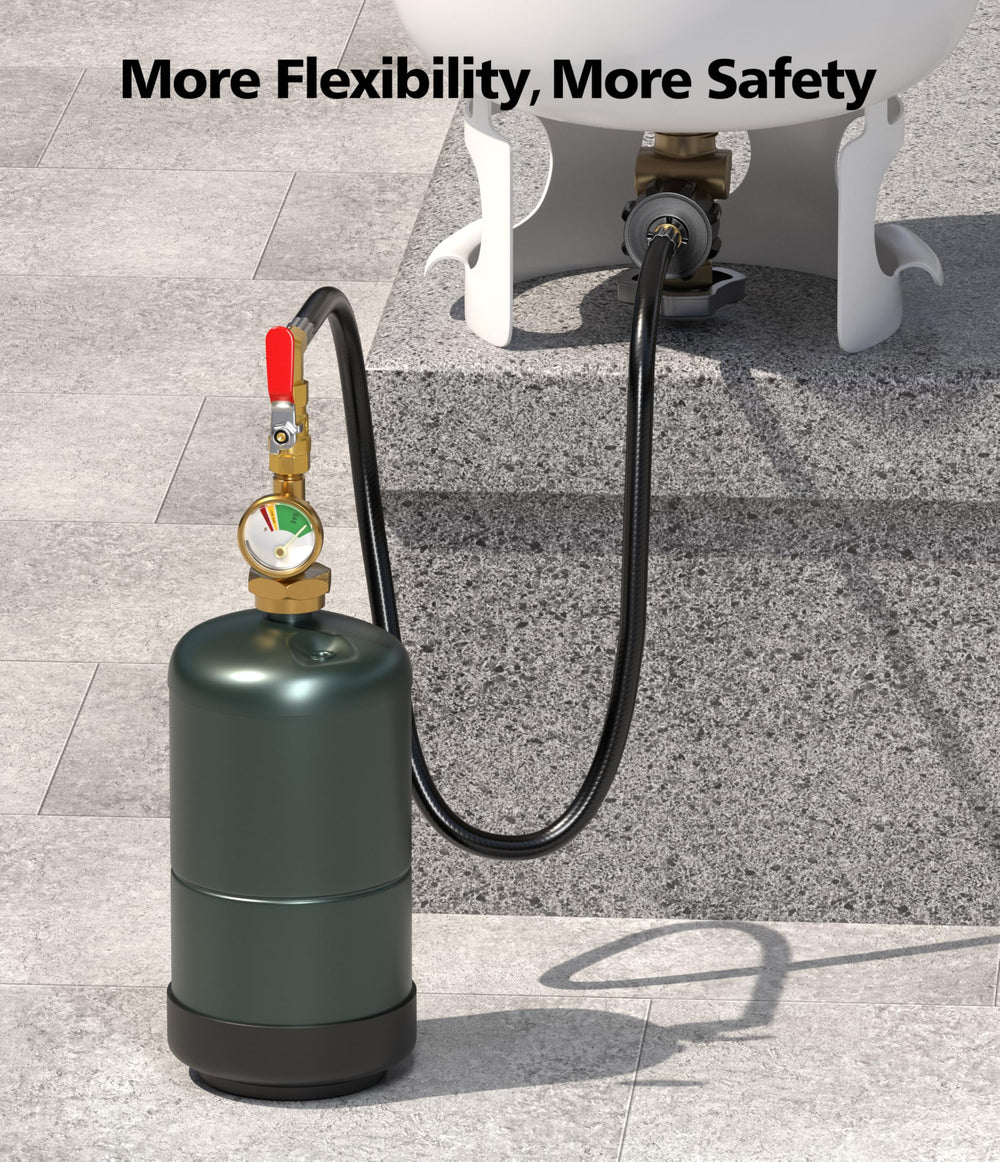 HICOOI propane refill adapter used outdoors for camping stoves.