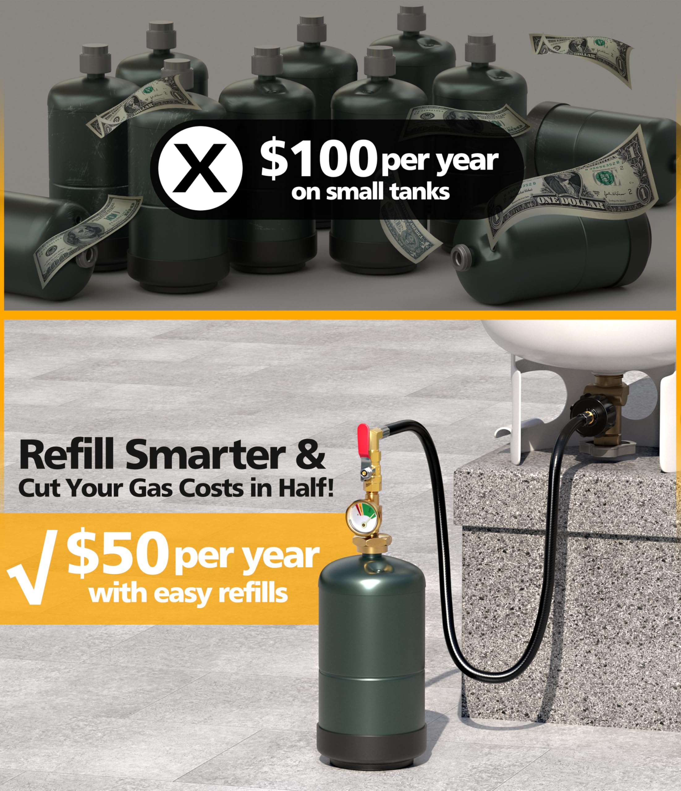HICOOI propane adapter features a built-in gauge during transfer.