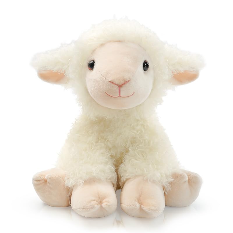 Hideekoog plush lamb sitting toy, a cuddly bedtime companion for kids