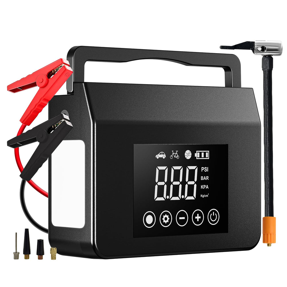 Hieha jump starter front view showing compact design for on-the-go power.