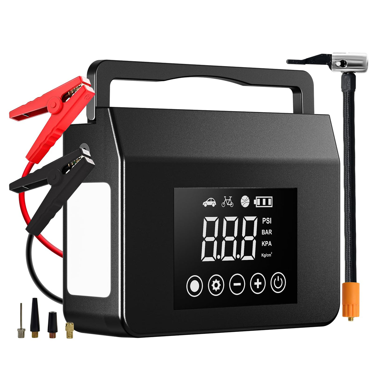 Hieha jump starter front view showing compact design for on-the-go power.